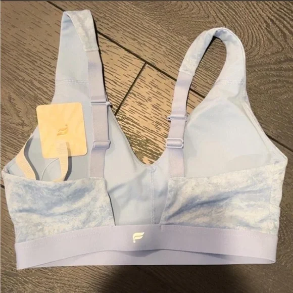 Fabletics Pale Blue Marble V-Neck Wireless Sports Bralette - Picture 4 of 4